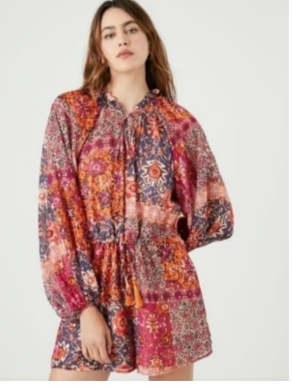 Forever 21 Multicolor Floral Print Tie-Neck Romper